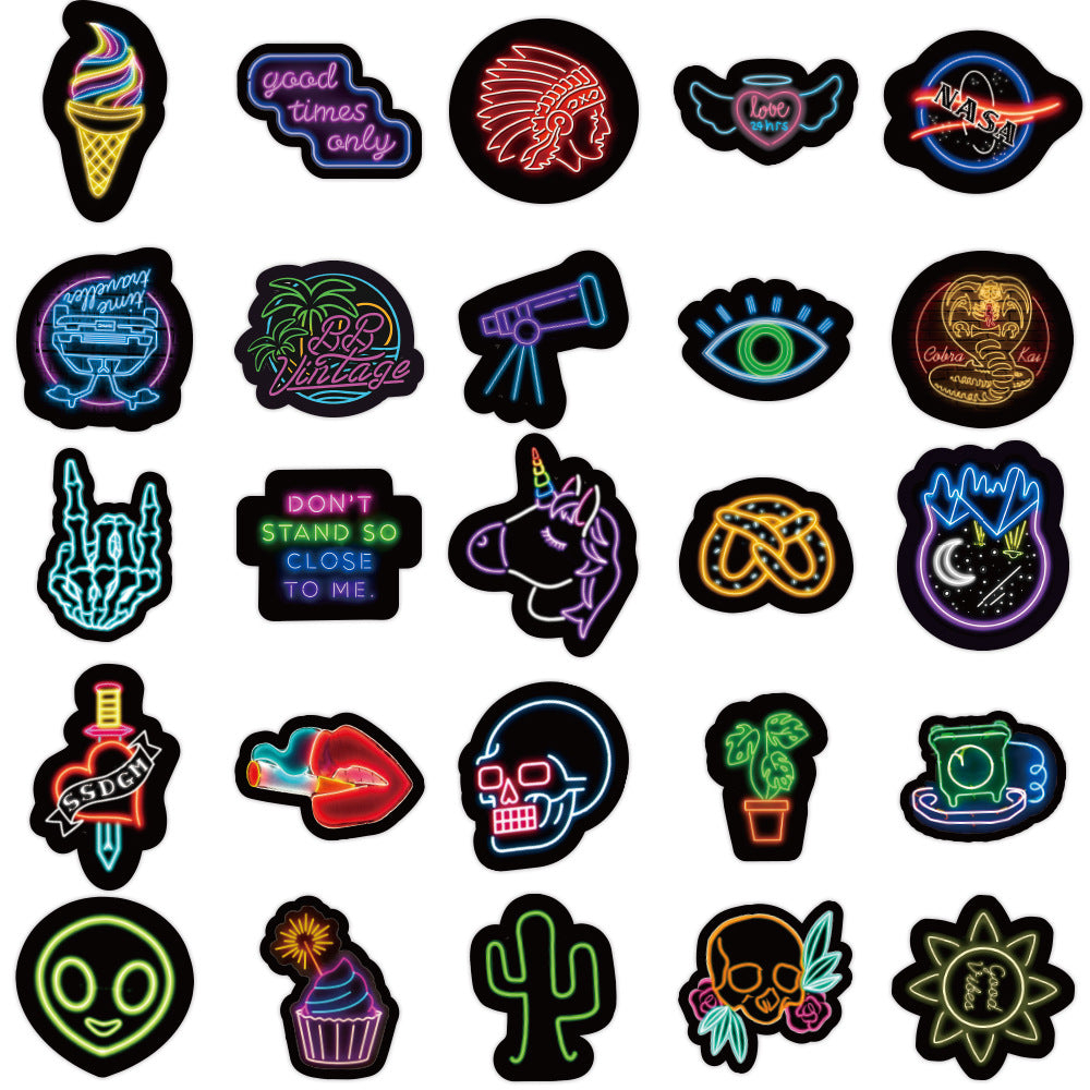 50 Neon Glow In The Dark Stickers