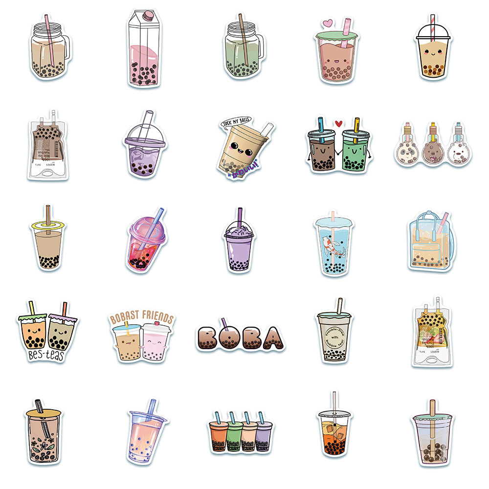 50 Pearl Milk Tea Cute Animal Doodle Stickers