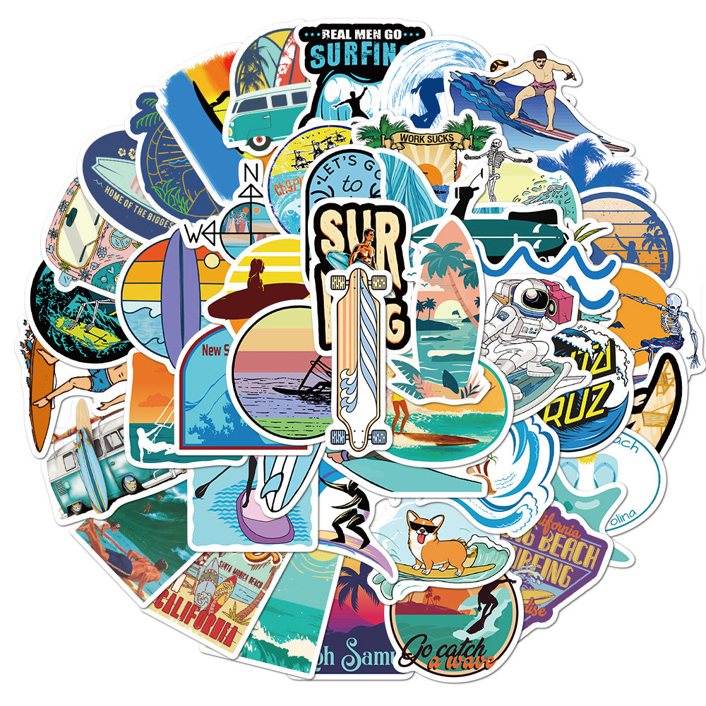 50 Summer Beach Surfing Stickers