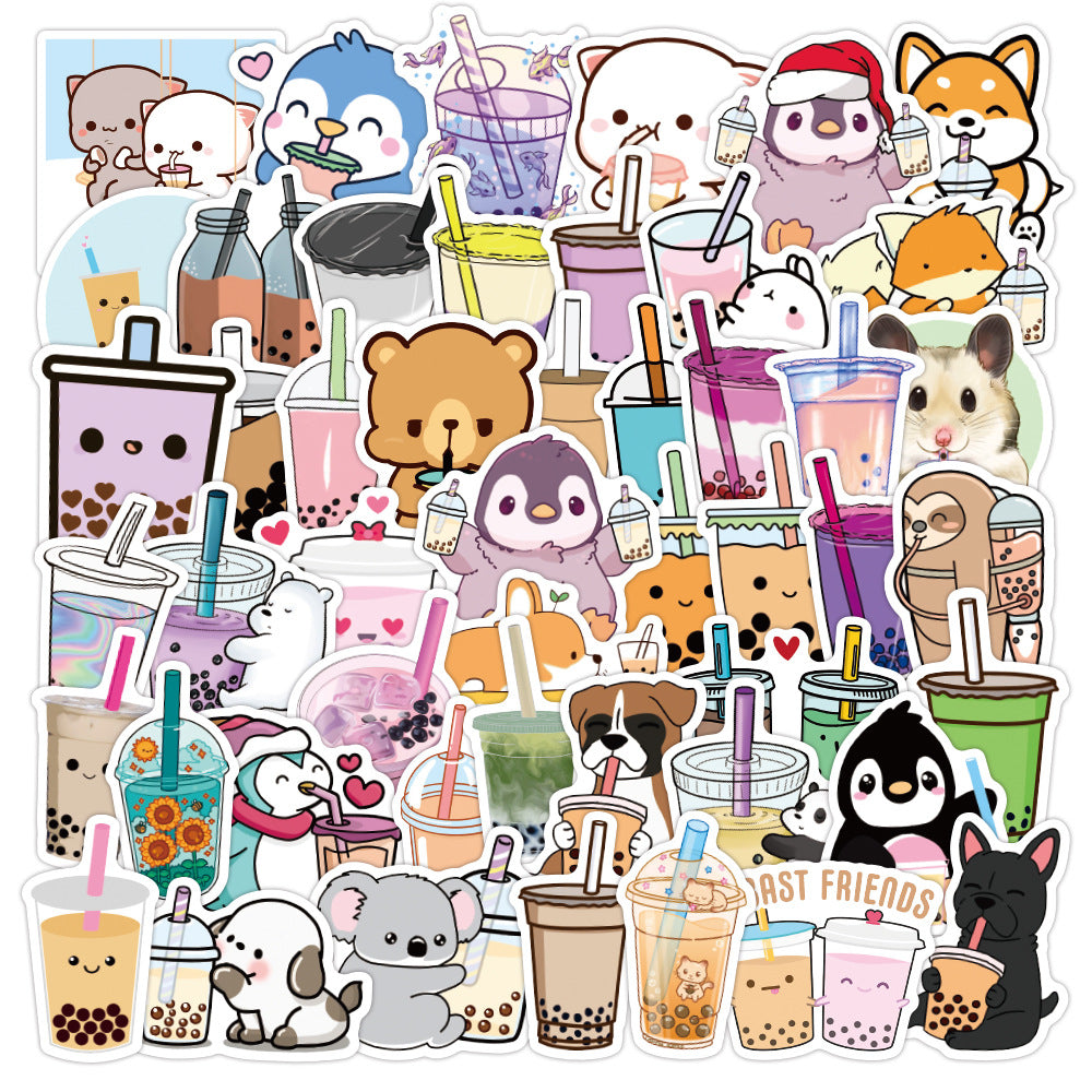 50 Pearl Milk Tea Cute Animal Doodle Stickers