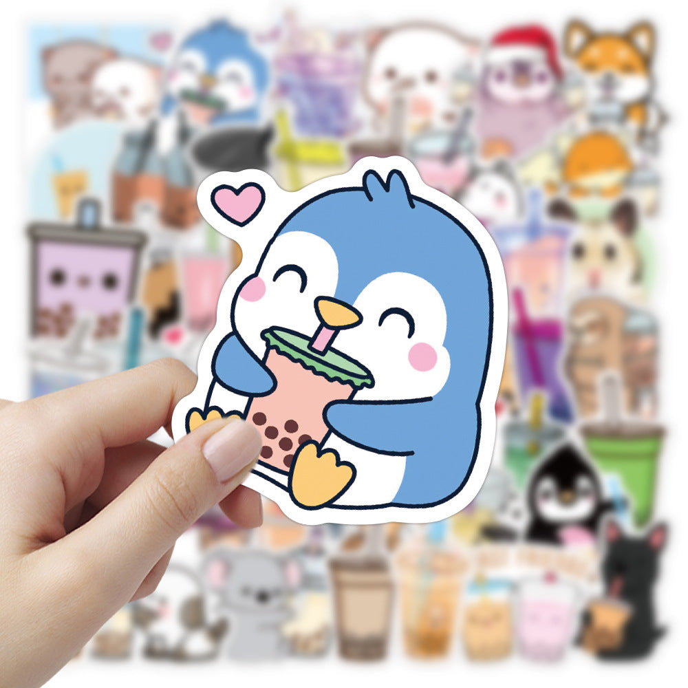 50 Pearl Milk Tea Cute Animal Doodle Stickers