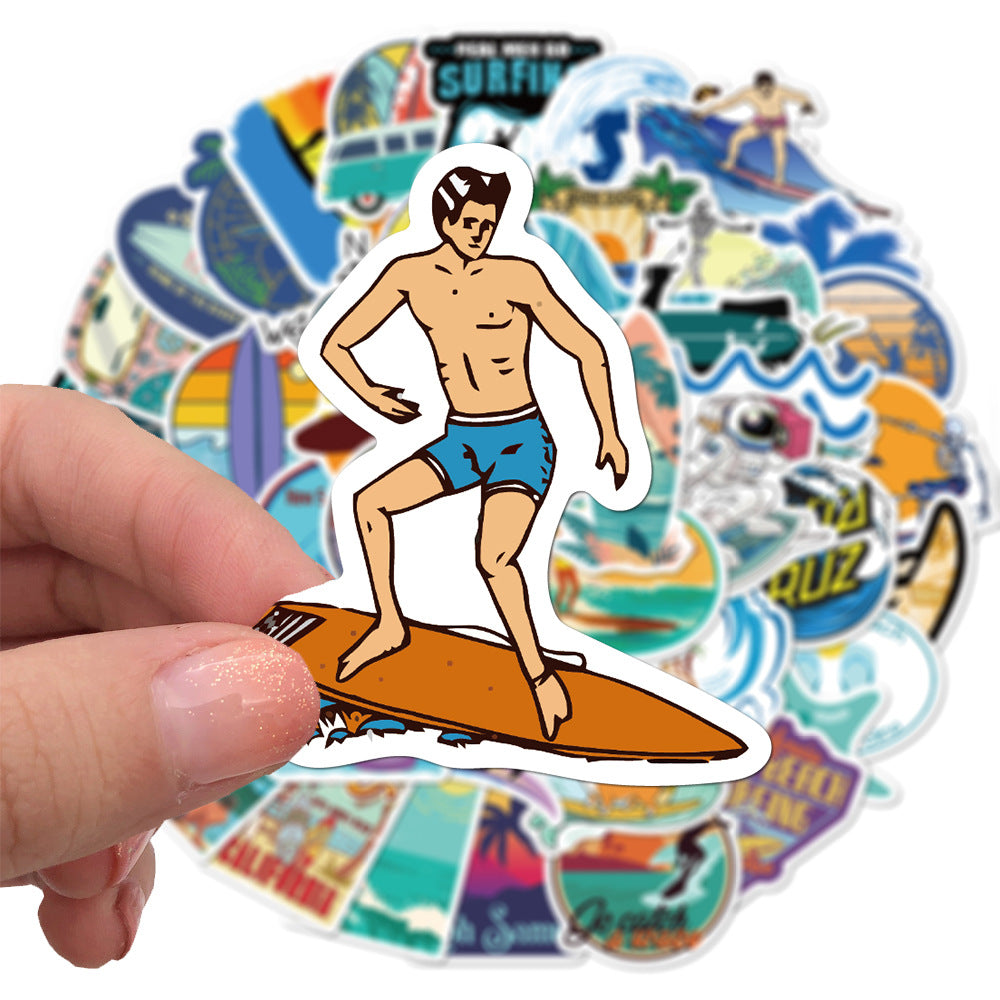 50 Summer Beach Surfing Stickers