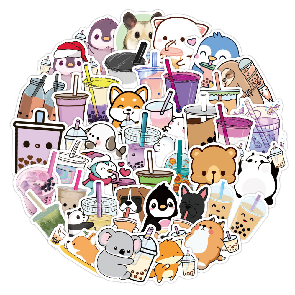 50 Pearl Milk Tea Cute Animal Doodle Stickers