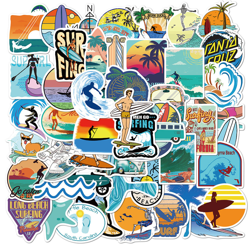 50 Summer Beach Surfing Stickers