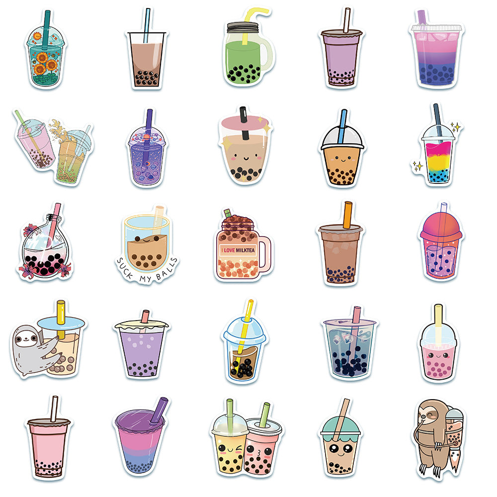 50 Pearl Milk Tea Cute Animal Doodle Stickers