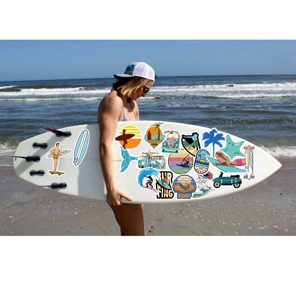 50 Summer Beach Surfing Stickers